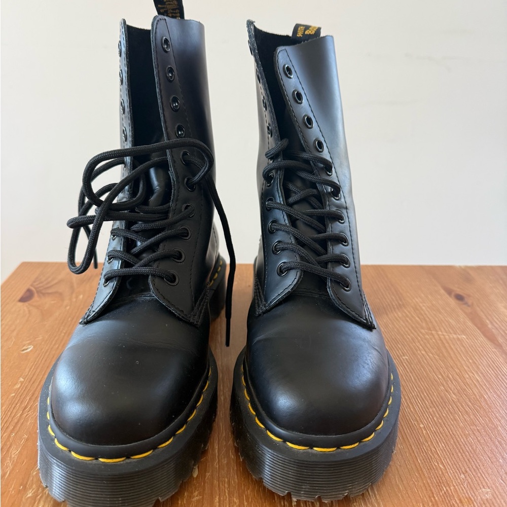 Dr. Martens Black Combat Boots with Yellow Stitching
